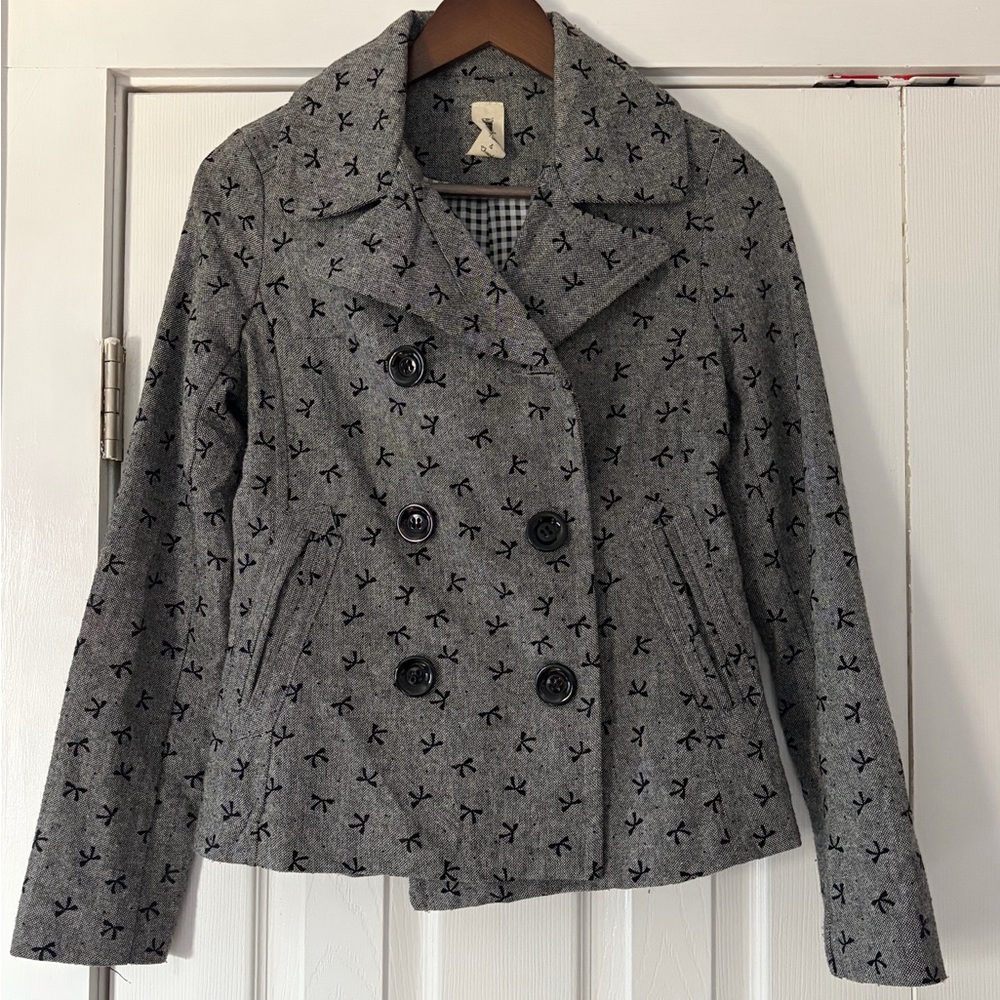 Needle and Thread Gray Double-Breasted‎ Bows Pattern Jacket EUC